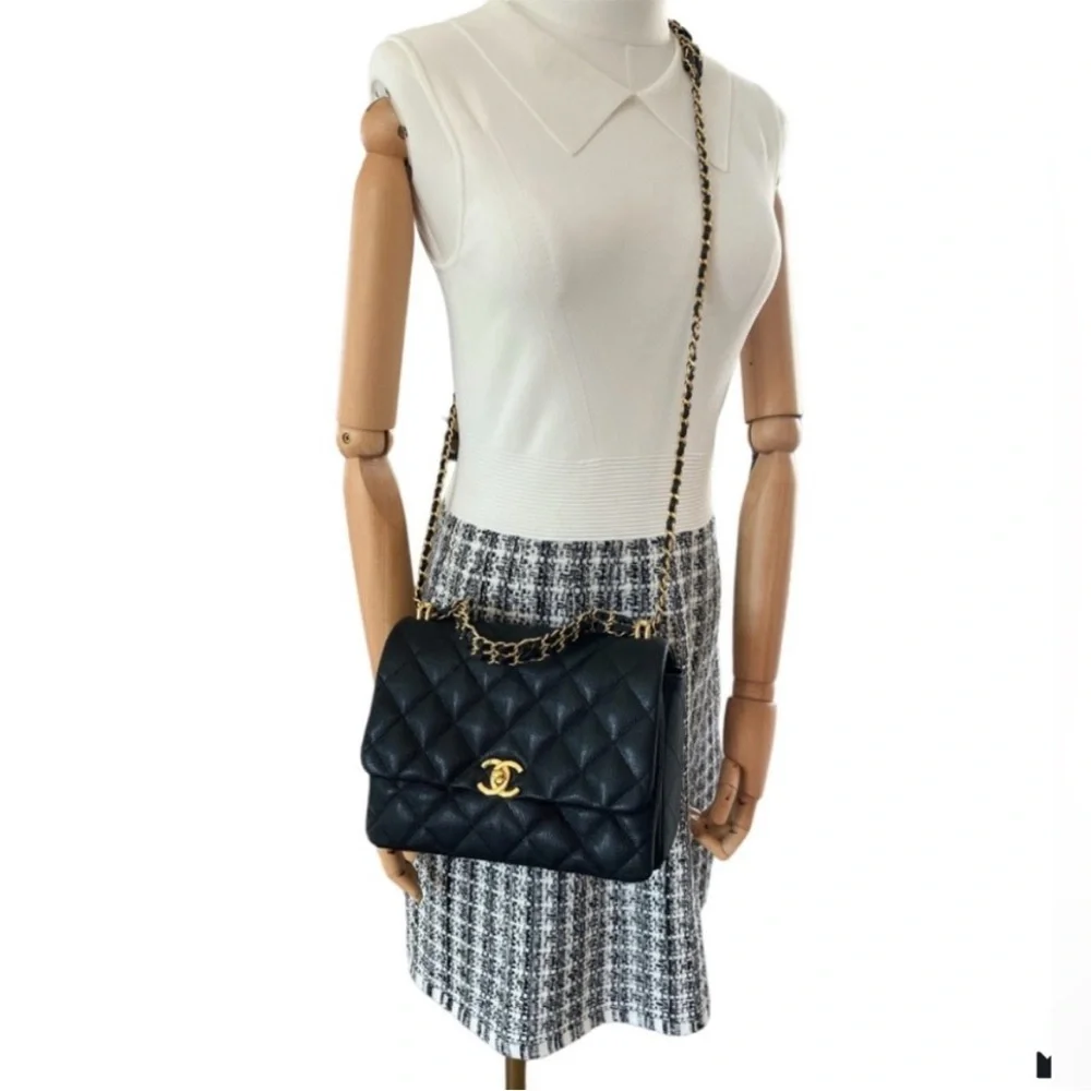 Chanel small Coco First bag black quilted caviar leather